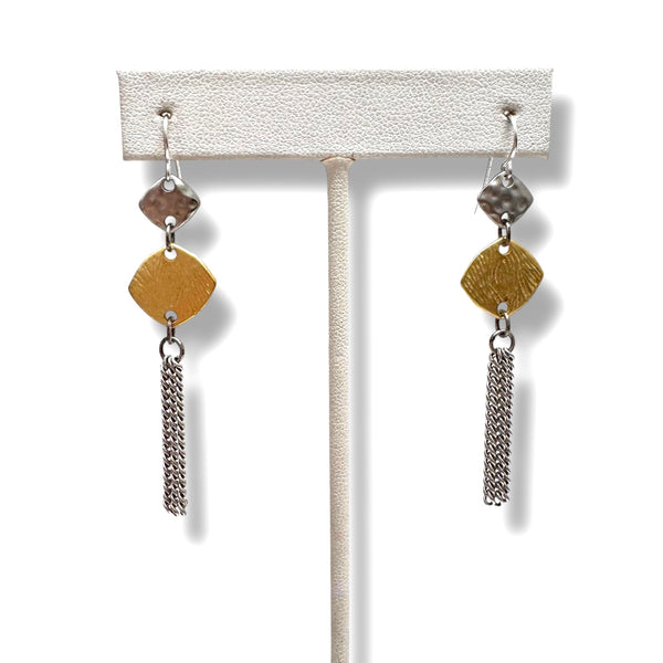 Two-Tone Diamond-Shaped and Tassel Jazz Earrings