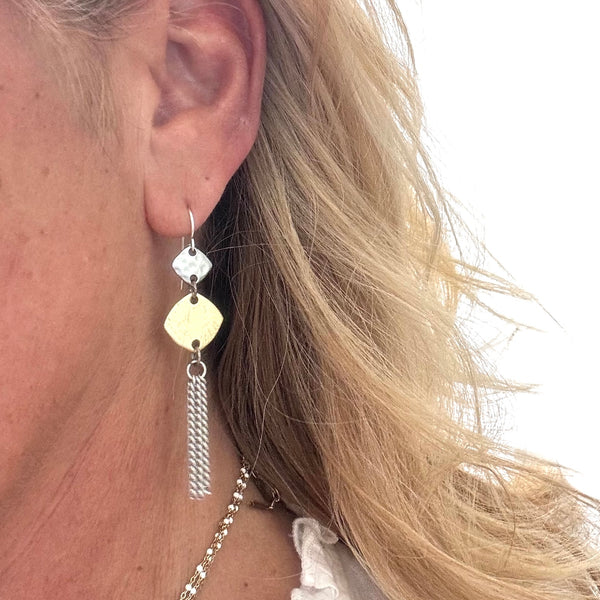 Two-Tone Diamond-Shaped and Tassel Jazz Earrings