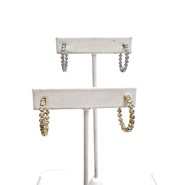 1" CZ Bezel Set Inside Outside Hoops