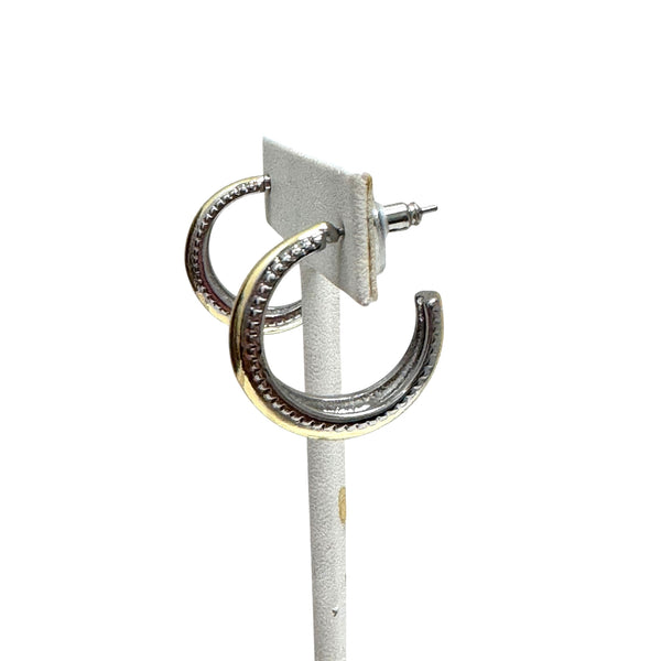 Two-Tone Gold and Silver Etched Hoop Earrings