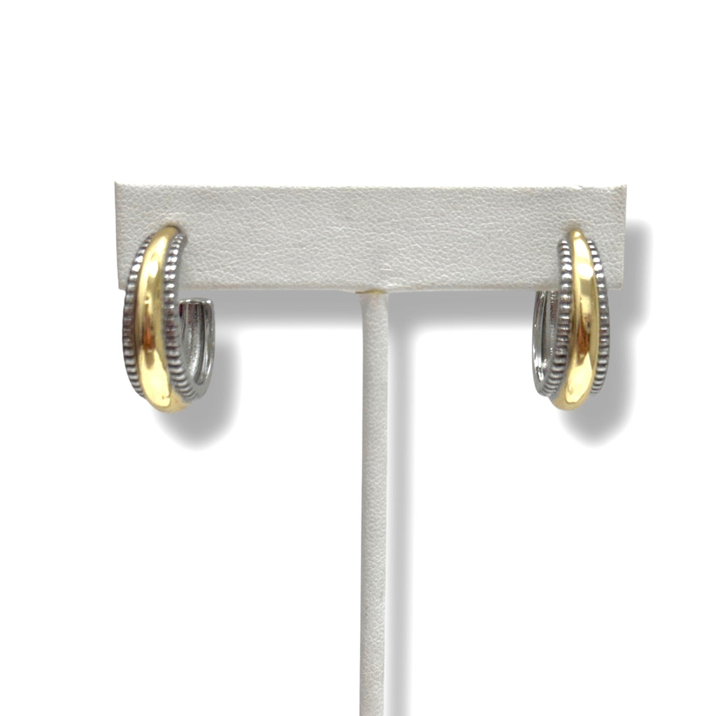 Two-Tone Gold and Silver Etched Hoop Earrings