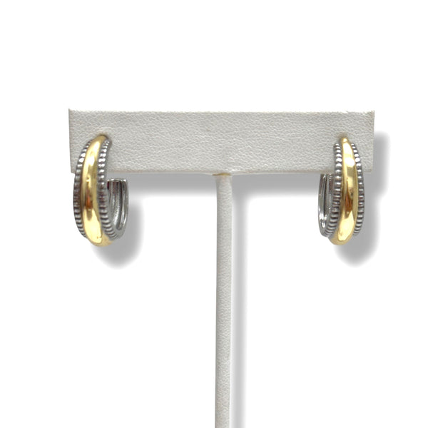 Two-Tone Gold and Silver Etched Hoop Earrings