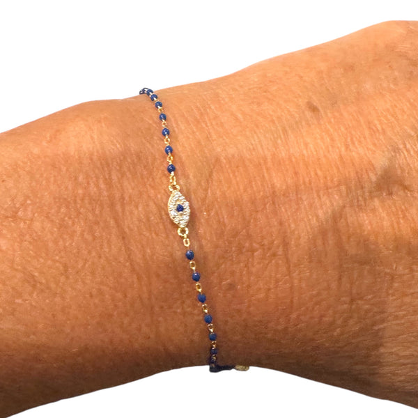 Dainty Beaded CZ Evil Eye Bracelet