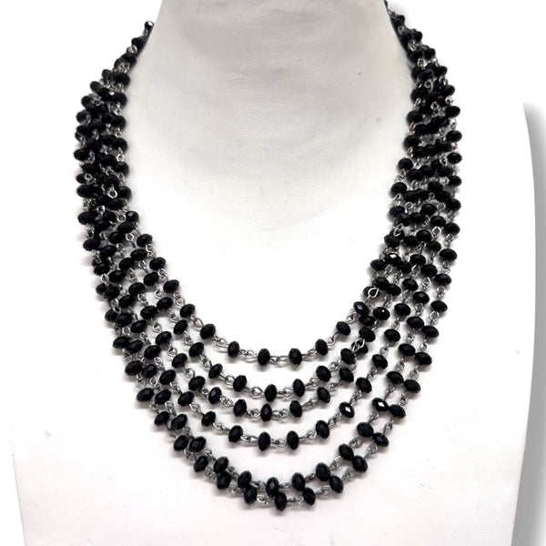 6 Strand Layered Black Wire Wrapped Beaded Necklace