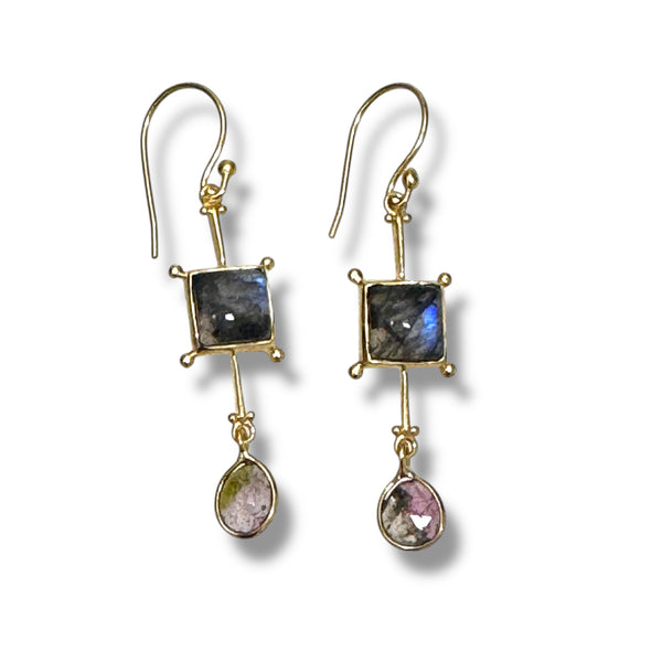 Watermelon Tourmaline & Labradorite Earrings
