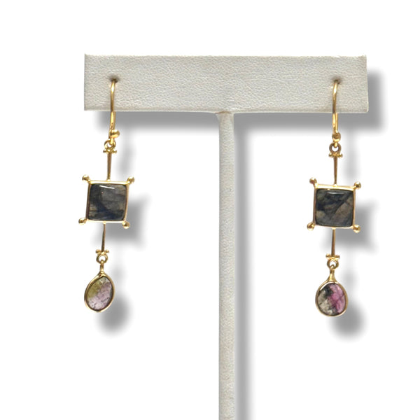 Watermelon Tourmaline & Labradorite Earrings