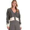 Elan Grey/ White Color Block Carrie Cardigan Sweater