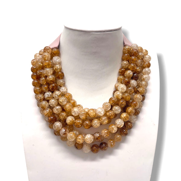 Multi Layer Brown Crackle Beaded Necklace
