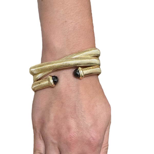 Coil Bracelet with Onyx Stone Caps