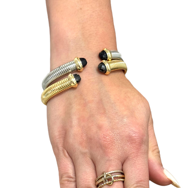 Coil Bracelet with Onyx Stone Caps