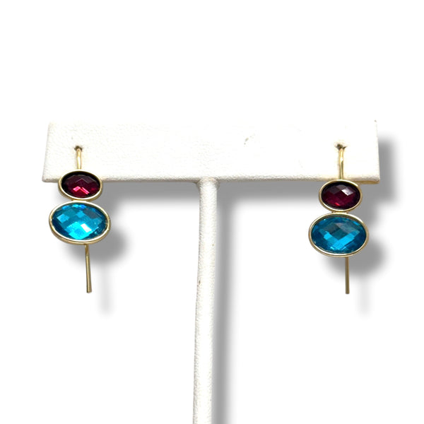 Ruby and Aqua Marine Faceted Earrings