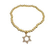 4mm Gold Beaded CZ Star of David Charm Bracelet