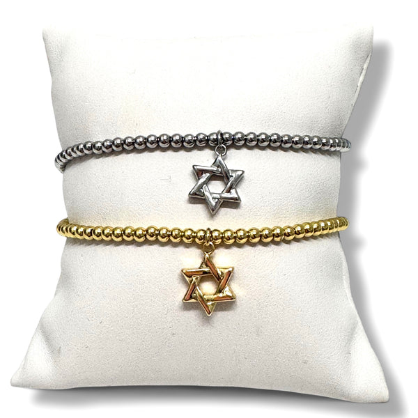 3mm Beaded Bracelet with Star of David Charm