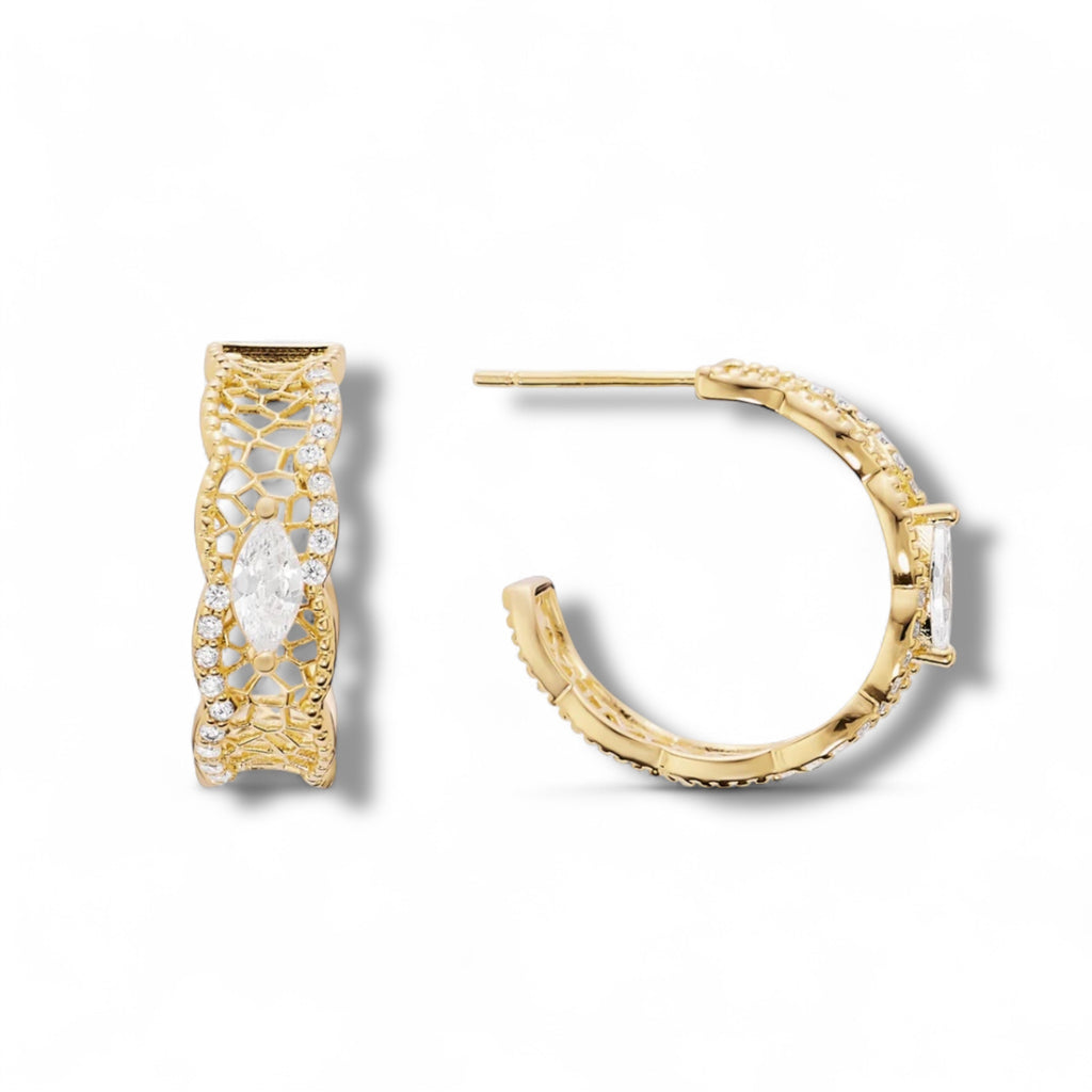 CZ Pear Delicate Filagree Cable Earrings