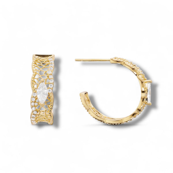 CZ Pear Delicate Filagree Cable Earrings