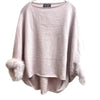 Dusty Pink Knit Poncho With Fox Fur Trim Sleeves