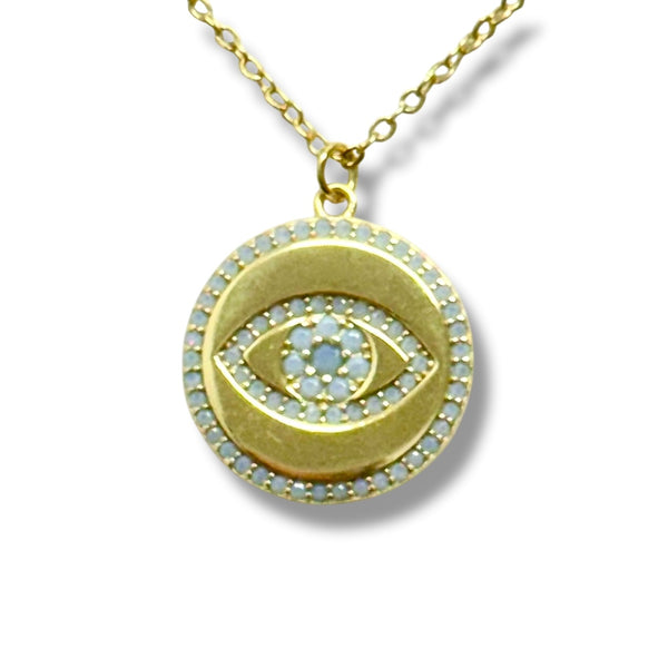 CZ Evil Eye Disc Necklace