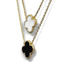 Gold with Mother of Pearl or Black Enamel Clover Necklace