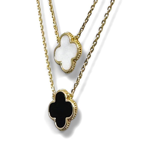 Gold with Mother of Pearl or Black Enamel Clover Necklace