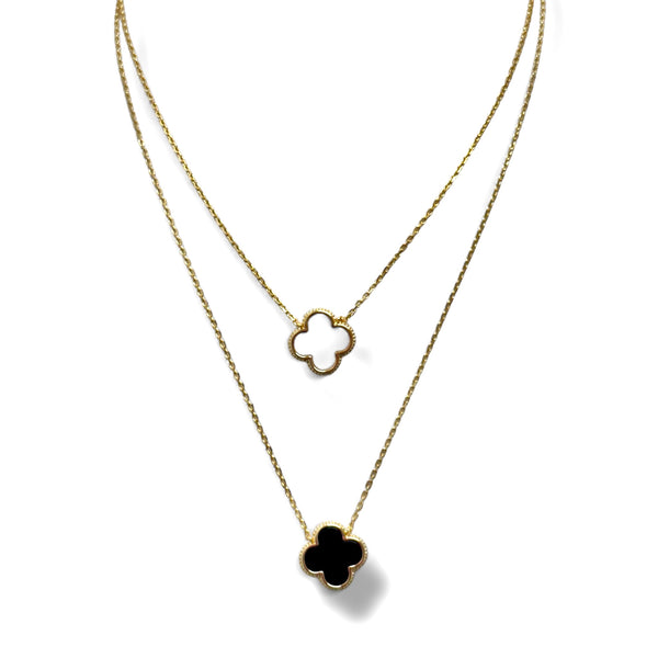 Gold with Mother of Pearl or Black Enamel Clover Necklace