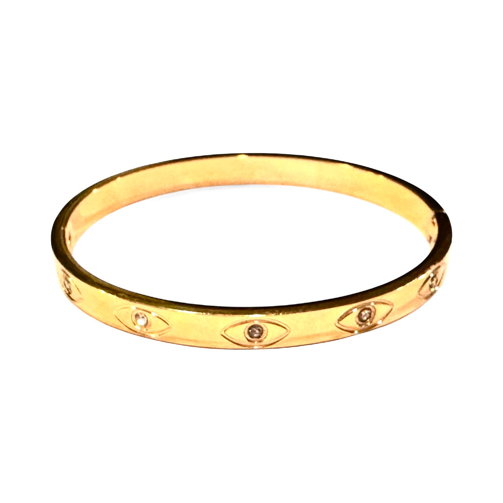 Etched Evil Eye CZ Bangle Bracelet
