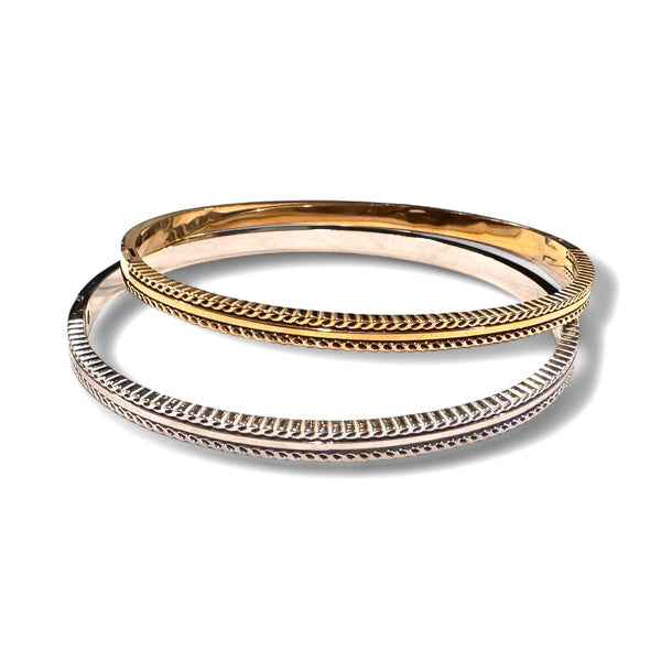 Etched Braided and Smooth Design Thin Bangle