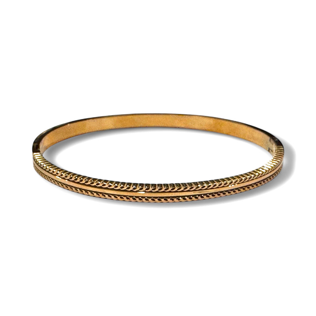 Etched Braided and Smooth Design Thin Bangle