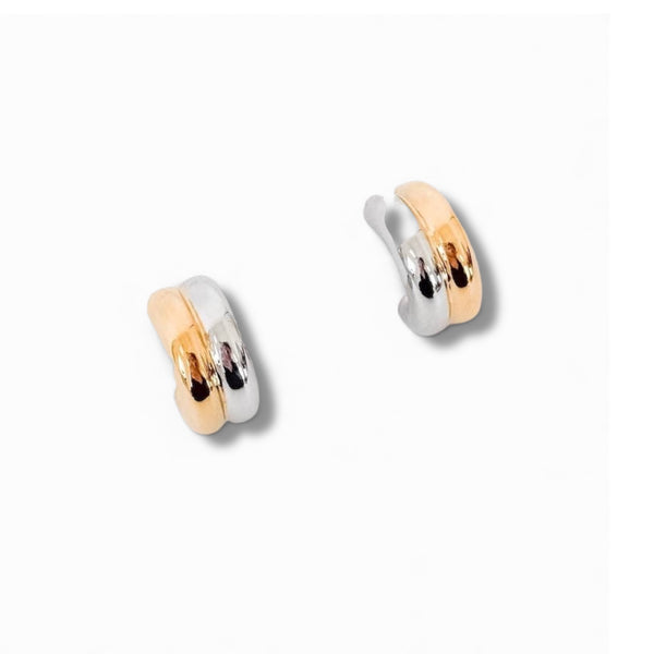Side by Side Two-Tone Silver and Gold Hoops