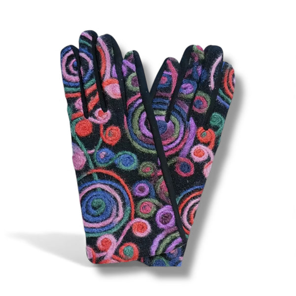 Swirl Design Embroidered Touch-Screem Gloves