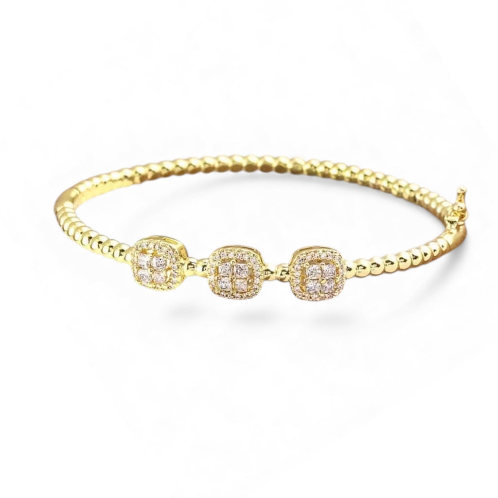 Gold-Plated 3 Pave Square Bangle