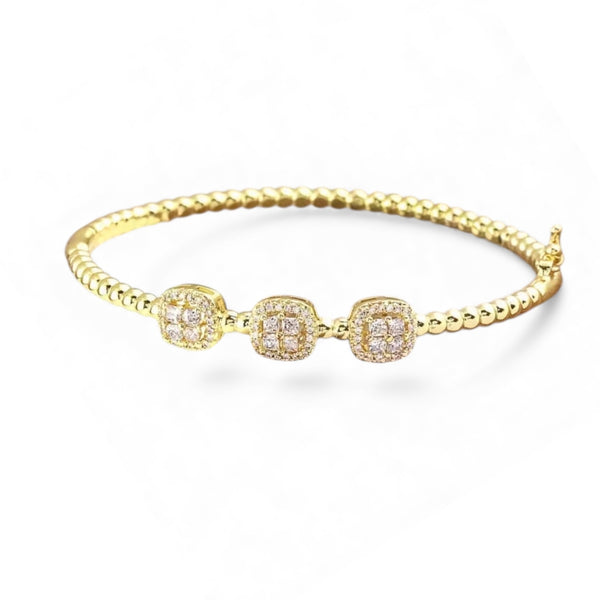 Gold-Plated 3 Pave Square Bangle