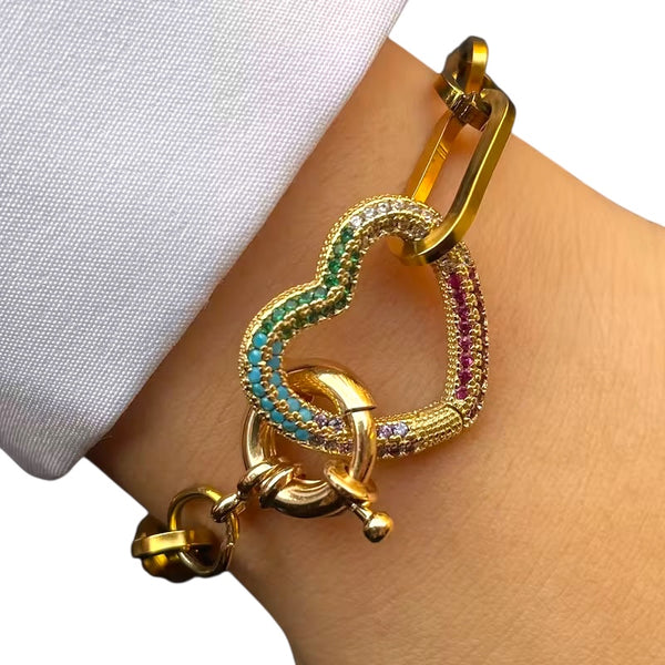 Colorful CZ Carabiner Paperclip Bracelet