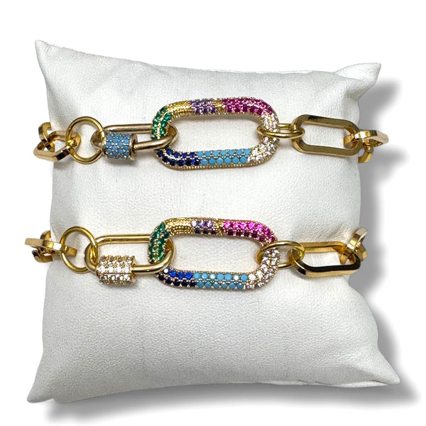 Colorful Pave Carabiner and Mini Carabiner Bracelet