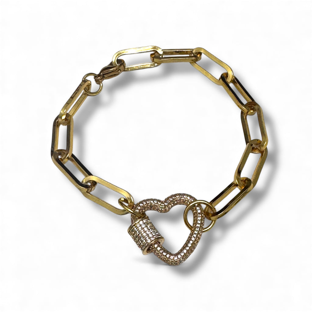 Pave Carabiner Paperclip Chain Bracelet