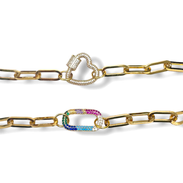 Pave Carabiner Paperclip Chain Bracelet