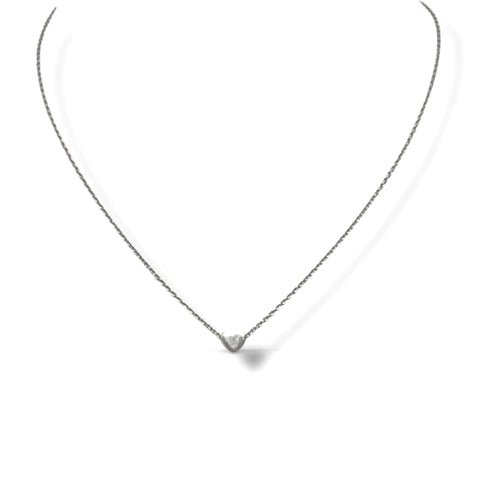 Floating Silver Heart on White Silk Cord