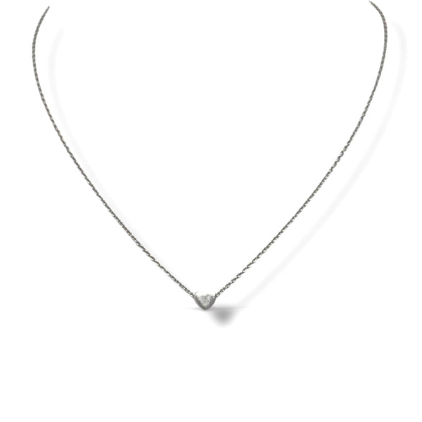 Floating Silver Heart on White Silk Cord