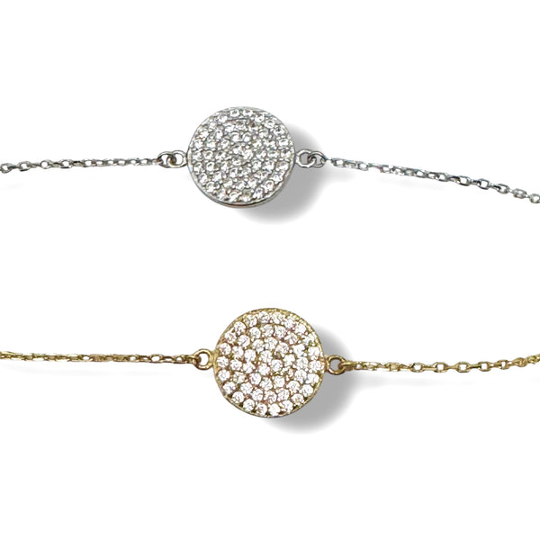 CZ Disc Sterling Silver /Gold Plated Chain Bracelet