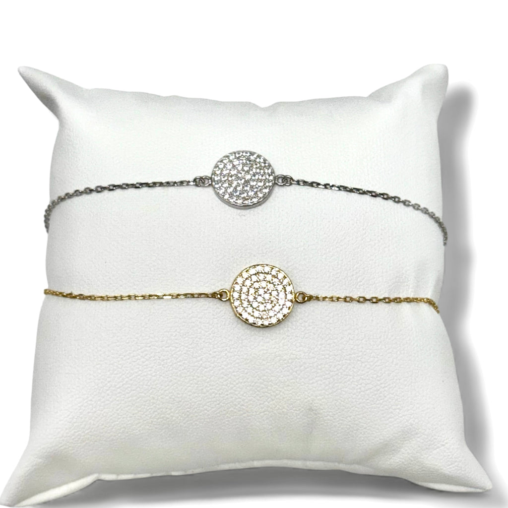 CZ Disc Sterling Silver /Gold Plated Chain Bracelet