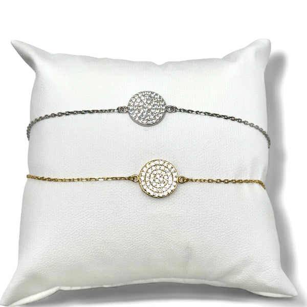 CZ Disc Sterling Silver /Gold Plated Chain Bracelet