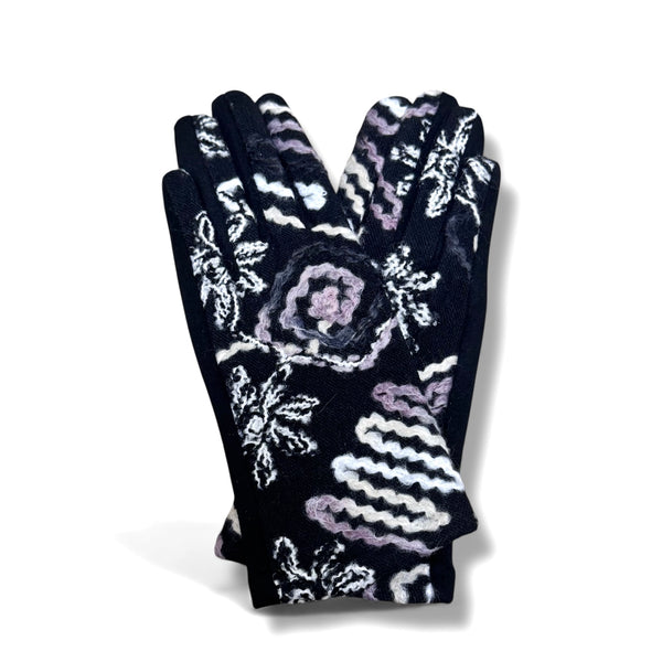Swirl Design Embroidered Touch-Screen Gloves