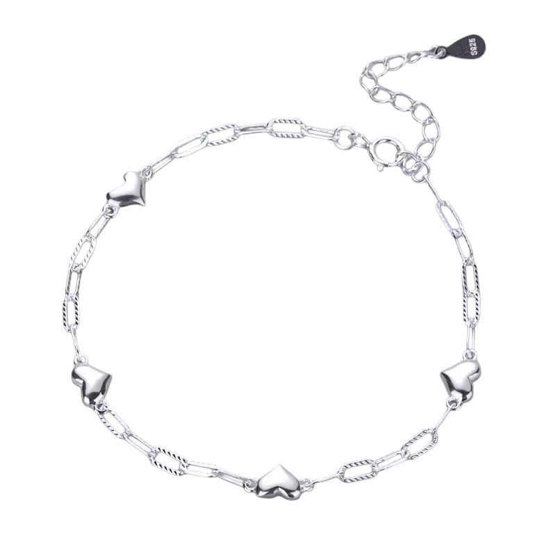 Sterling Silver Etched Paperclip and Heart Bracelet