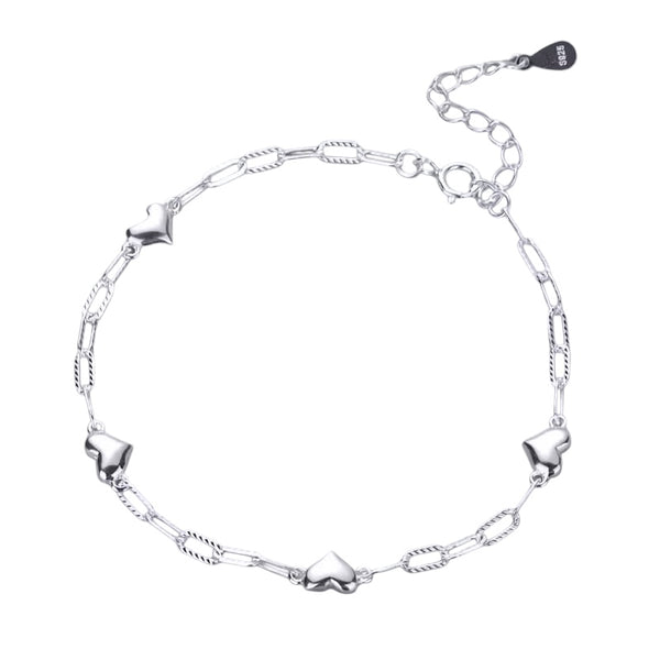 Sterling Silver Etched Paperclip and Heart Bracelet