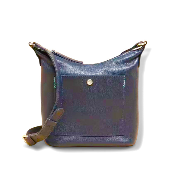 Dark Navy Mini Fern Leather Crossbody Bag