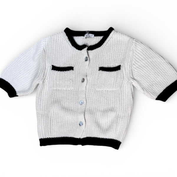 Fideline Short Sleeve Cardi With Two Front Pockets