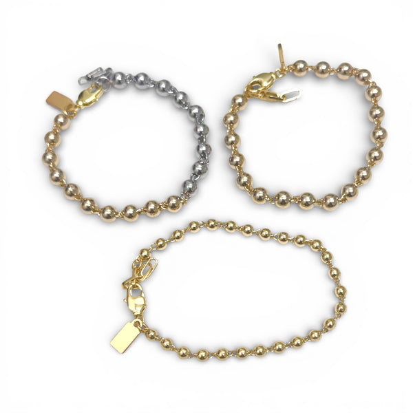 Bocce Bracelet, Duo Mixed Metal Ball Chain, Solid Gold, Mini Gold