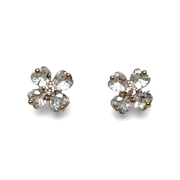 Delicate Four Petal CZ Flower Earrings
