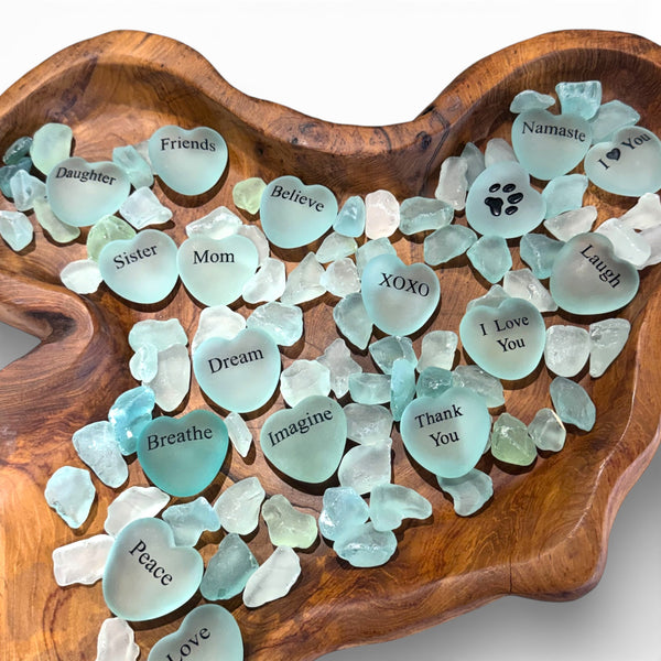 2” Heart Sea Glass Inspirational Stones