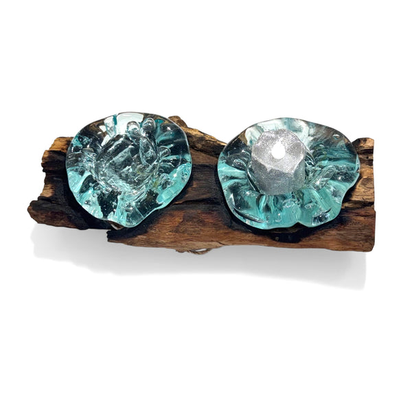 Recycled Glass Candle Holder on Coffee Tree Root