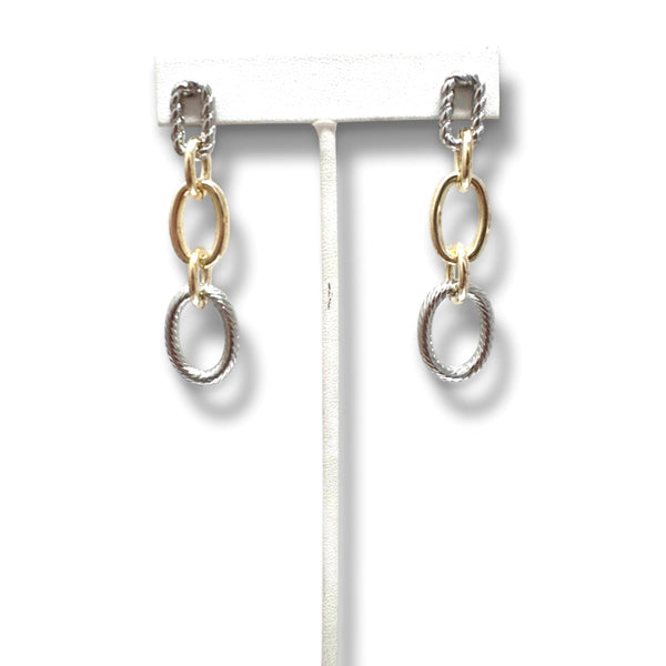 Two Tone Silver and Gold Cable Dangle Earrings